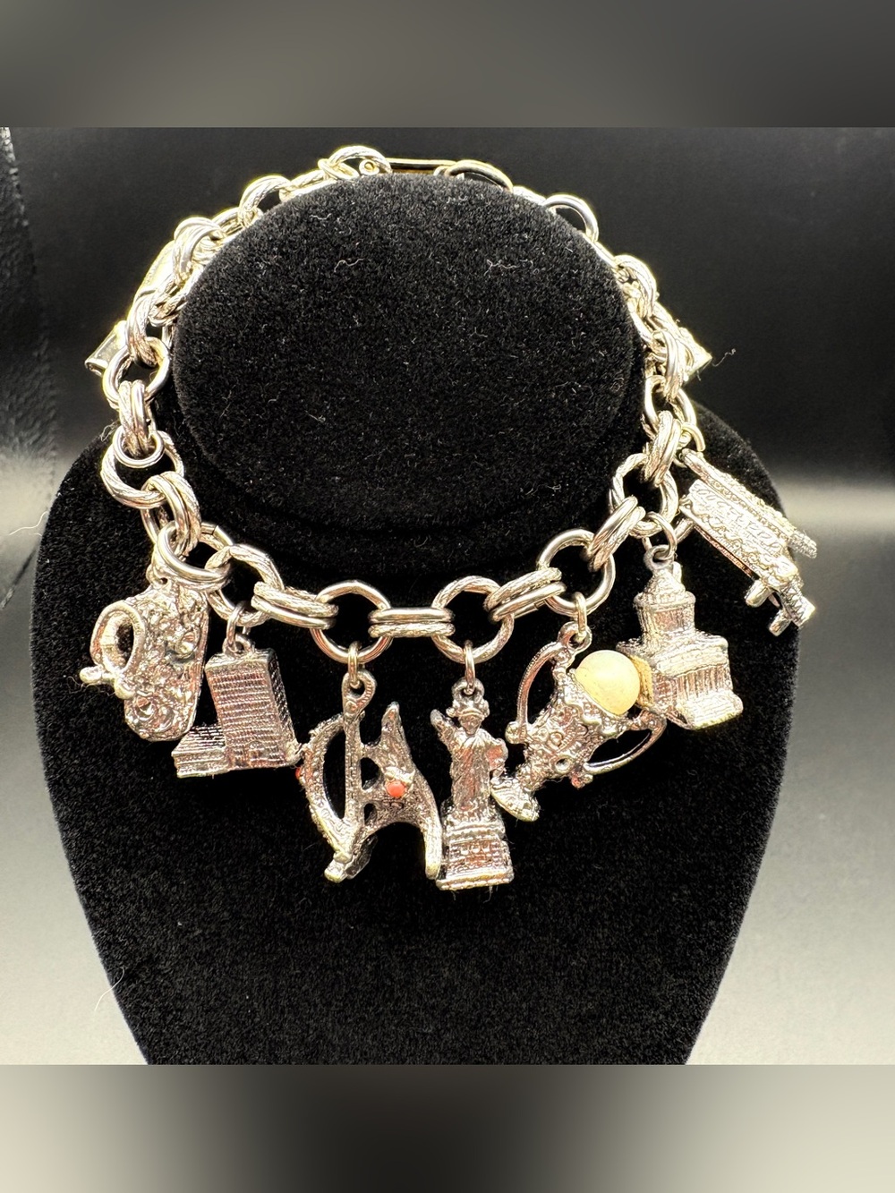 Sterling-Tone City Landmark Charm Bracelet in Silver